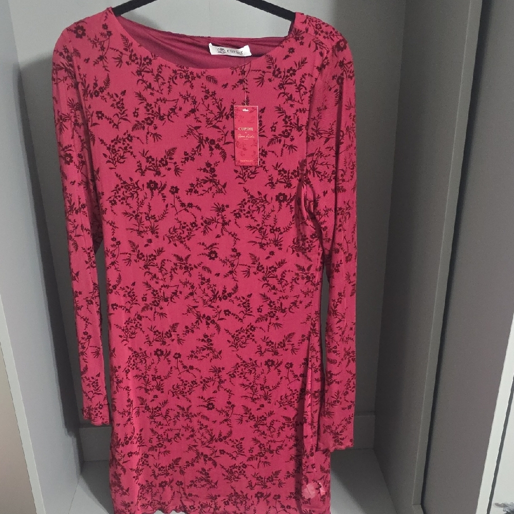 Cupio Pink Floral Long Sleeve Tunic Dress